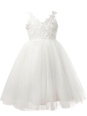 Ivory Lace & Tulle A-Line Backless Flower Girl Dress